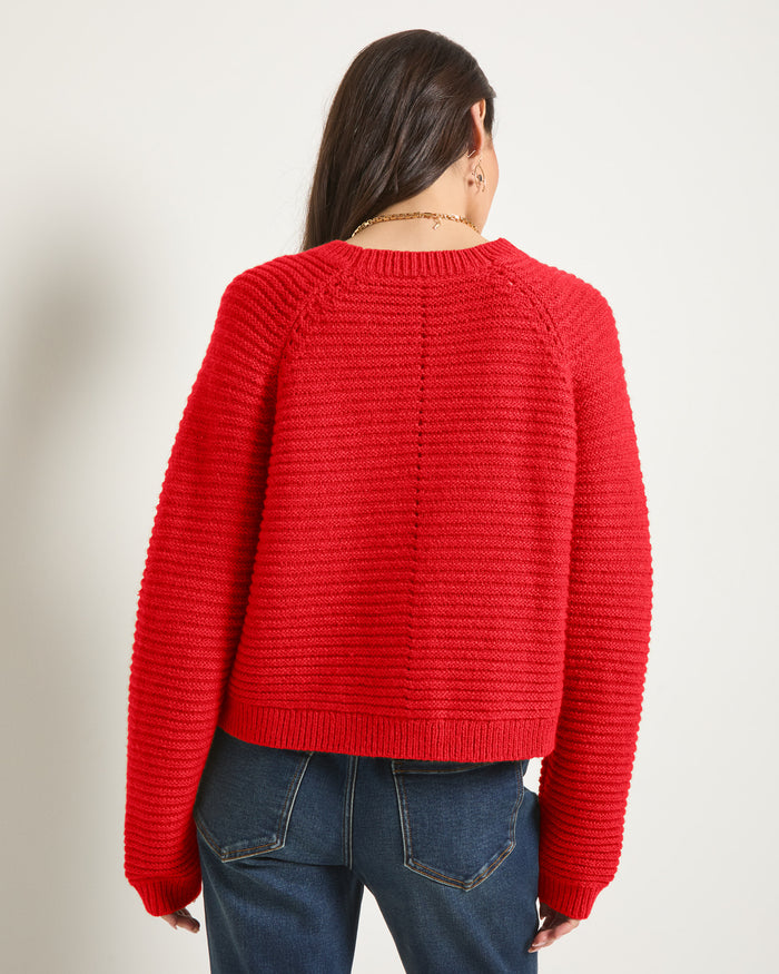 Pomegranate $|& SEAS Meadow V-Neck Cardigan - SOF Back