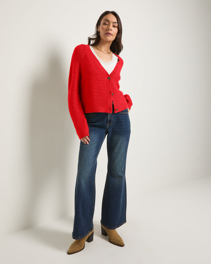 Pomegranate $|& SEAS Meadow V-Neck Cardigan - UGC On Fig