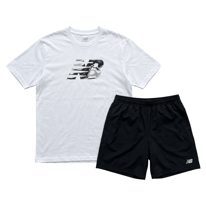New Balance Men's 2 Piece Co Ord Set White/Black T-Shirt & Shorts