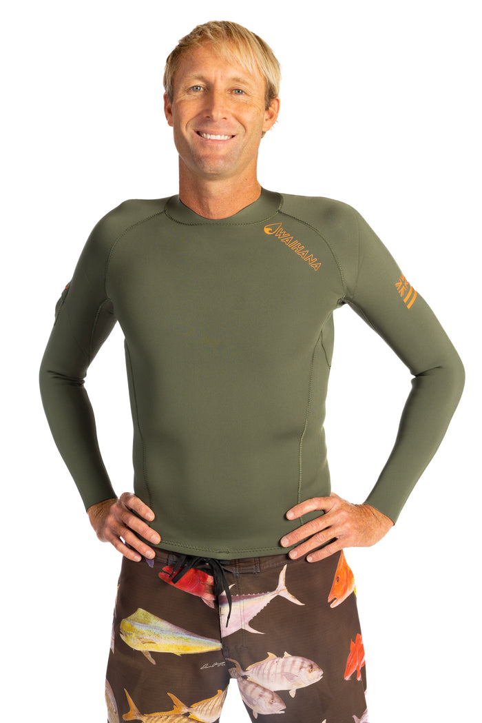 Men's Ranger Green Rear-zip Surf Top v1