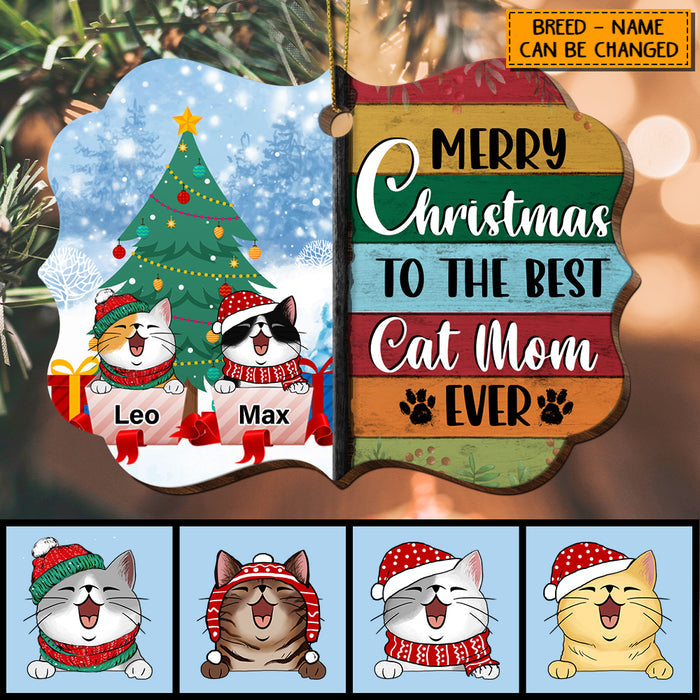 Merry Christmas To The Best Cat Mom Ever, Shaped Wooden Ornament, Personalized Cat Lovers Decorative Christmas Ornament
