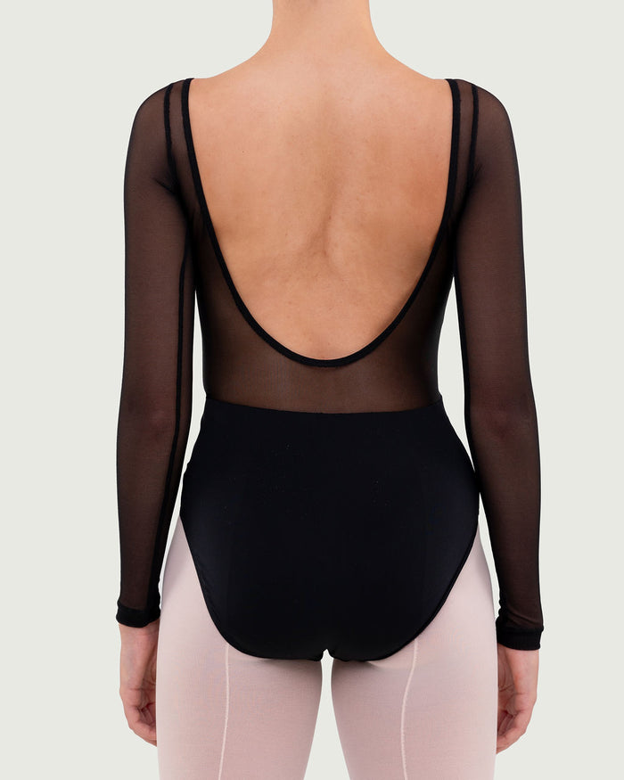 Mesh Sleeve Leotard BLACK