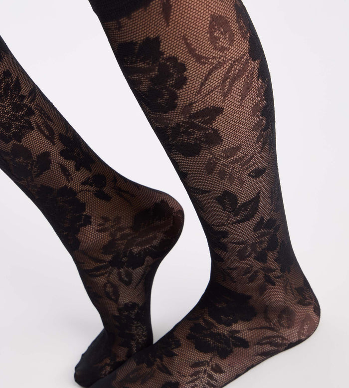 Mi-bas fantaisie noir La Dentelle Florale