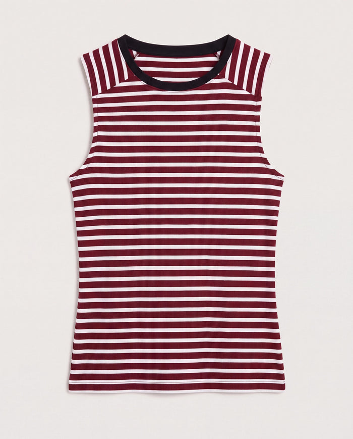 Wine/Ivory $|& SEAS Mia Striped Tank Top - Hanger Detail