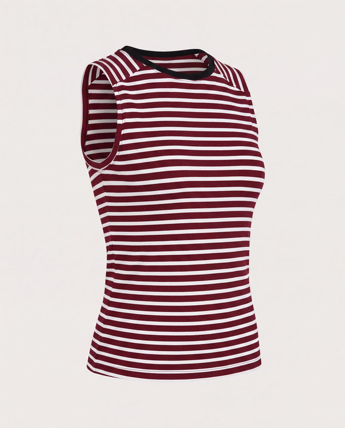 Wine/Ivory $|& SEAS Mia Striped Tank Top - Hanger Detail