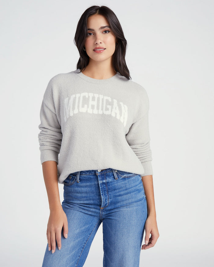 Grey/White $|& Thread & Supply Michigan Sweater - SOF Front