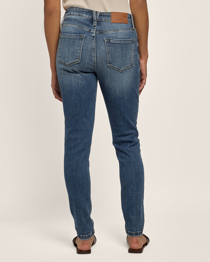 Medium Wash $|& Artemis Vintage Mid Rise Button Front Skinny Jeans - SOF Back