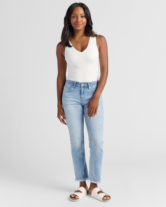 Power Blue $|& Mica Denim Mid Rise Cigarette Cropped Jeans - SOF Full Front