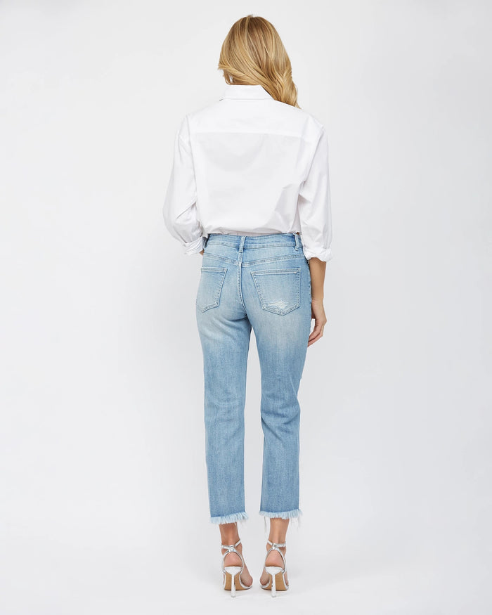 Power Blue $|& Mica Denim Mid Rise Cigarette Cropped Jeans - VOF Back