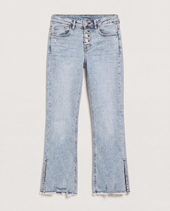 Medium Light Wash $|& SEAS Mid Rise Cropped Side Slit Jeans - Hanger Detail
