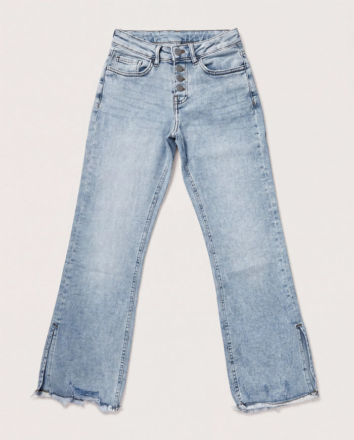 Medium Light Wash $|& SEAS Mid Rise Cropped Side Slit Jeans - Hanger Detail
