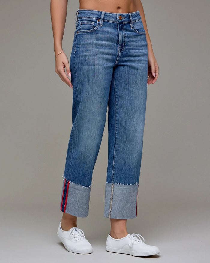 Medium/Red Tape $|& Hidden Mid Rise Cuffed Classic Straight with Taping - Hanger Front