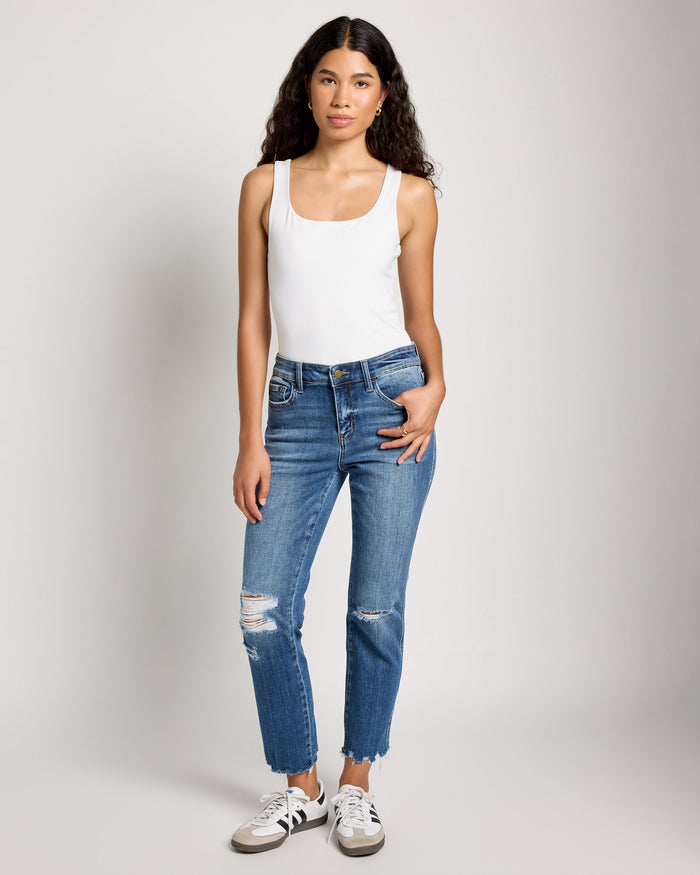 New Frame $|& Flying Monkey Jeans Mid Rise Distressed Slim Straight Jeans - UGC On Fig