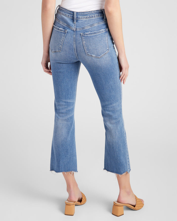 Medium Blue $|& Flying Monkey Jeans Mid Rise Kick Flare Jeans with Uneven Hem - SOF Back