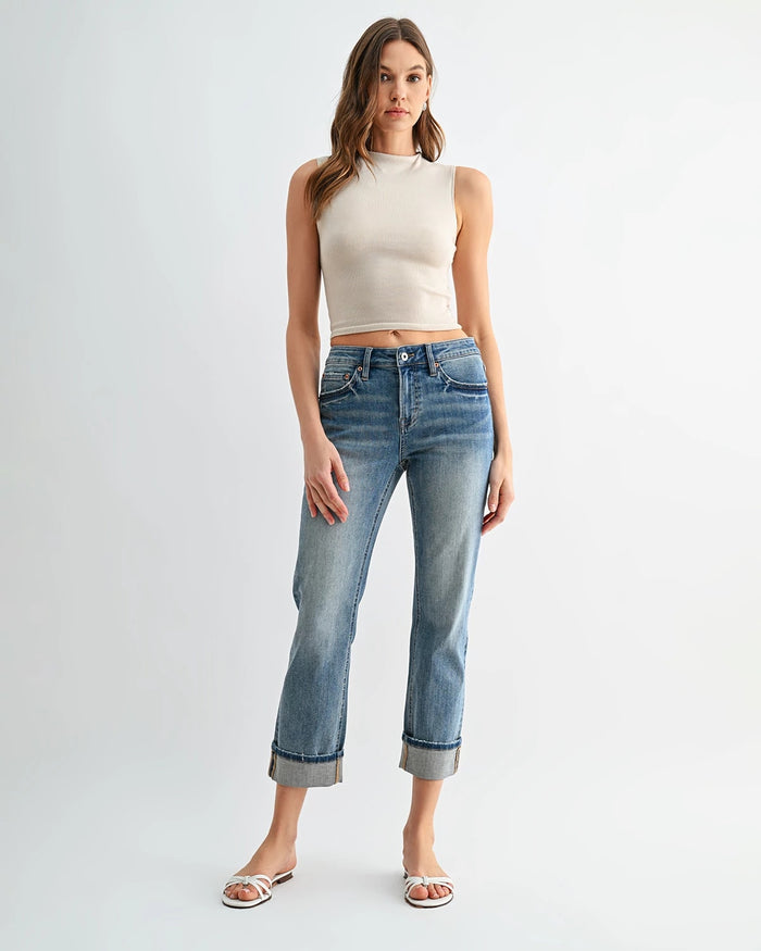 Fiord $|& Mica Denim Mid Rise Straight Leg Jeans with Cuff - VOF Detail