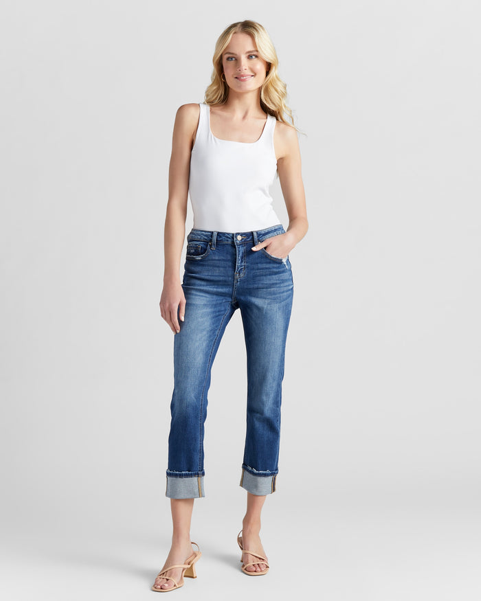 Zaley $|& Mica Denim Mid Rise Straight Leg Jeans With Cuff - SOF Full Front