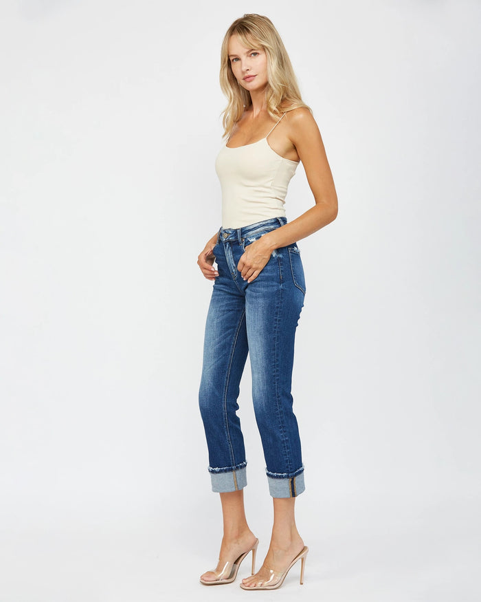 Zaley $|& Mica Denim Mid Rise Straight Leg Jeans With Cuff - VOF Side