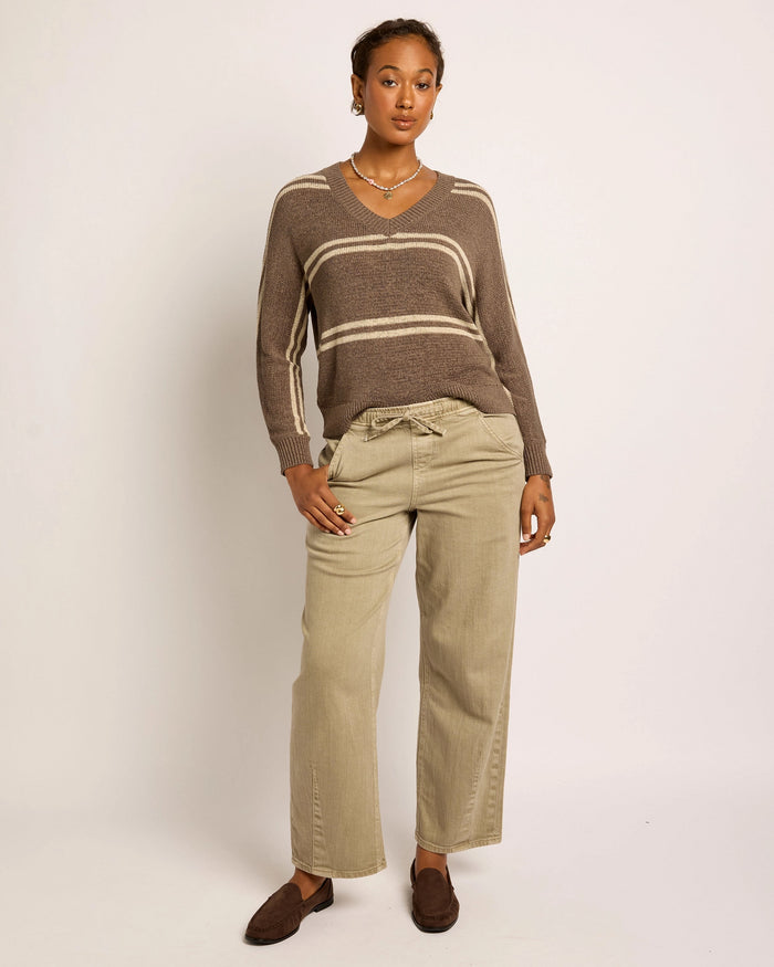Ashwood/Grey Stripe $|& SEAS Mila Striped V-Neck Sweater - UGC On Fig