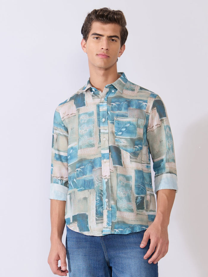 Mitaka - Relaxed Printed Shirt - Blue