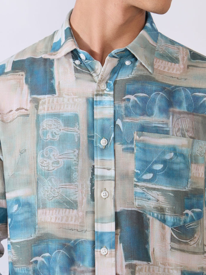 Mitaka - Relaxed Printed Shirt - Blue