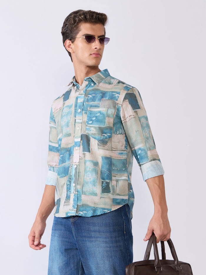 Mitaka - Relaxed Printed Shirt - Blue
