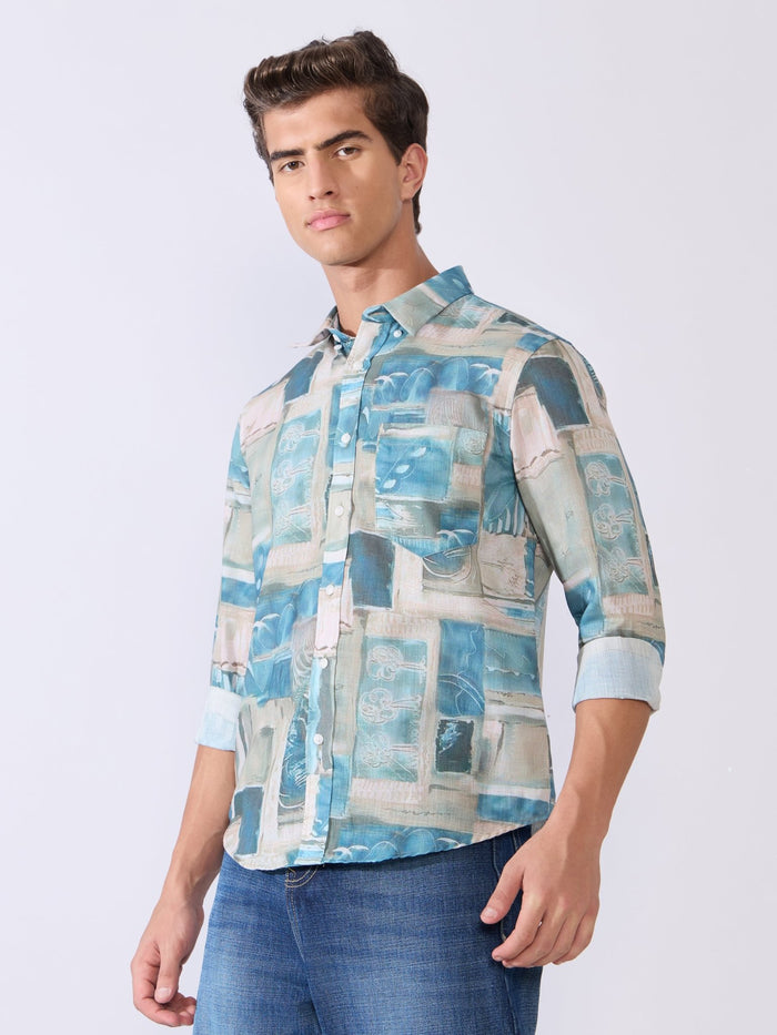 Mitaka - Relaxed Printed Shirt - Blue