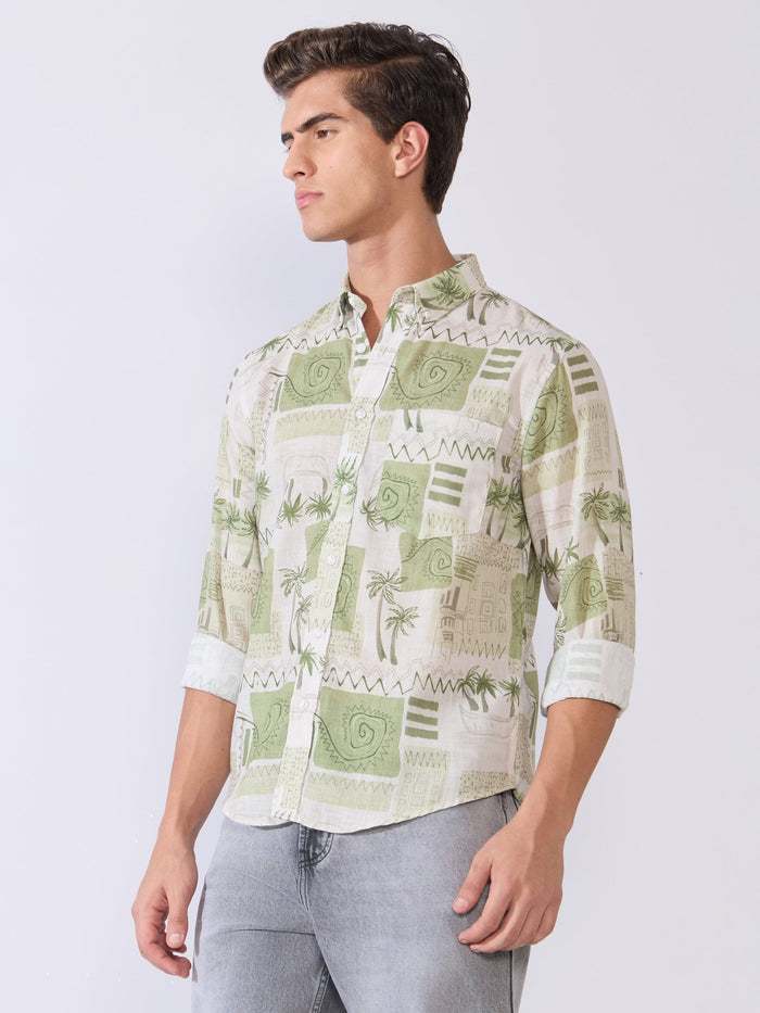 Mitaka - Relaxed Printed Shirt - Green