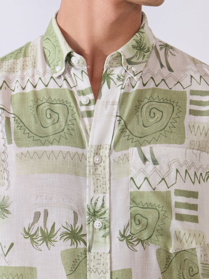 Mitaka - Relaxed Printed Shirt - Green