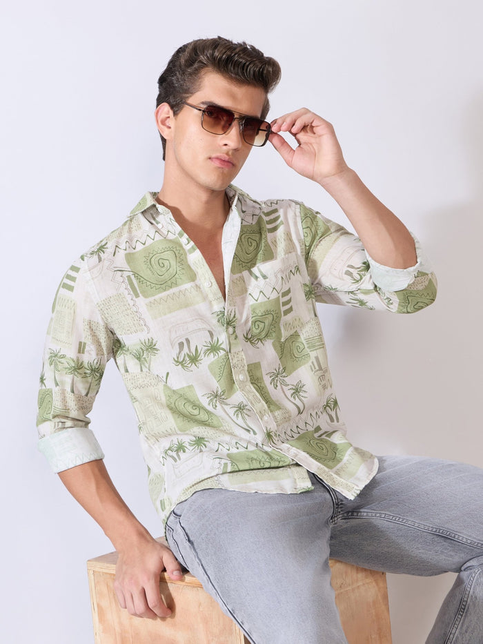Mitaka - Relaxed Printed Shirt - Green