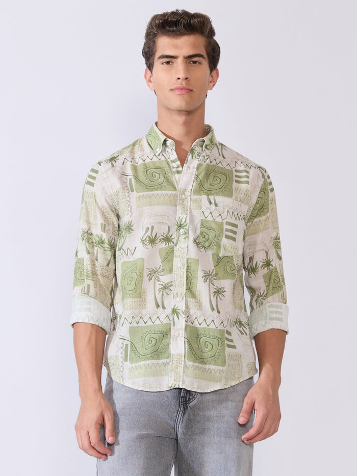 Mitaka - Relaxed Printed Shirt - Green