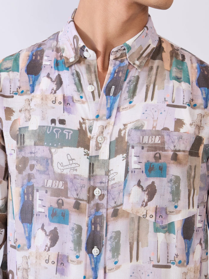 Mitaka - Relaxed Printed Shirt - Pale Lilac