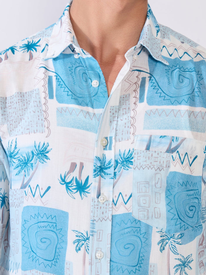 Mitaka - Relaxed Printed Shirt - Sky Blue