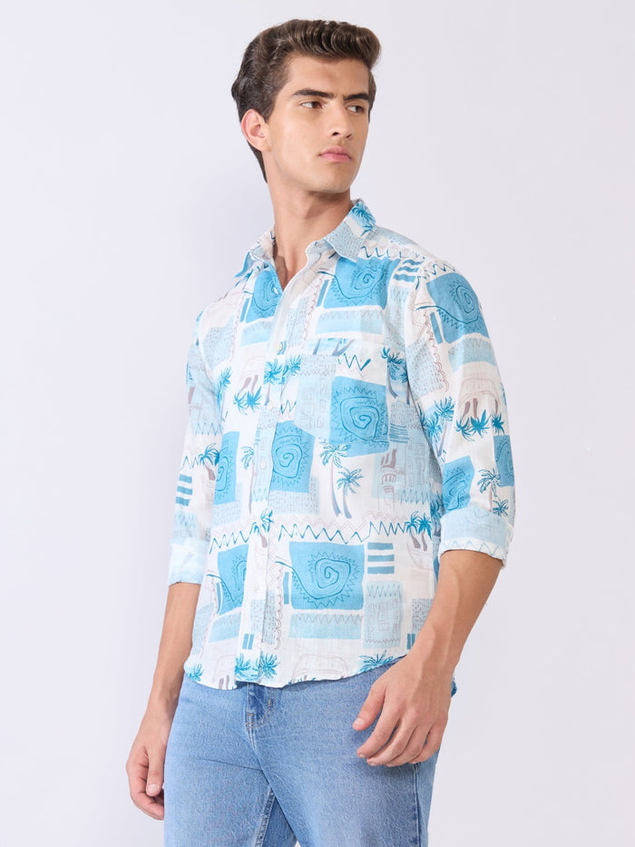 Mitaka - Relaxed Printed Shirt - Sky Blue