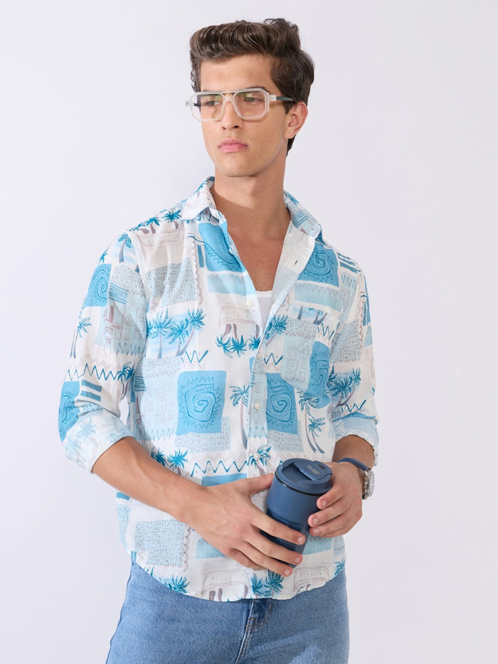 Mitaka - Relaxed Printed Shirt - Sky Blue