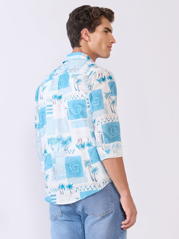 Mitaka - Relaxed Printed Shirt - Sky Blue