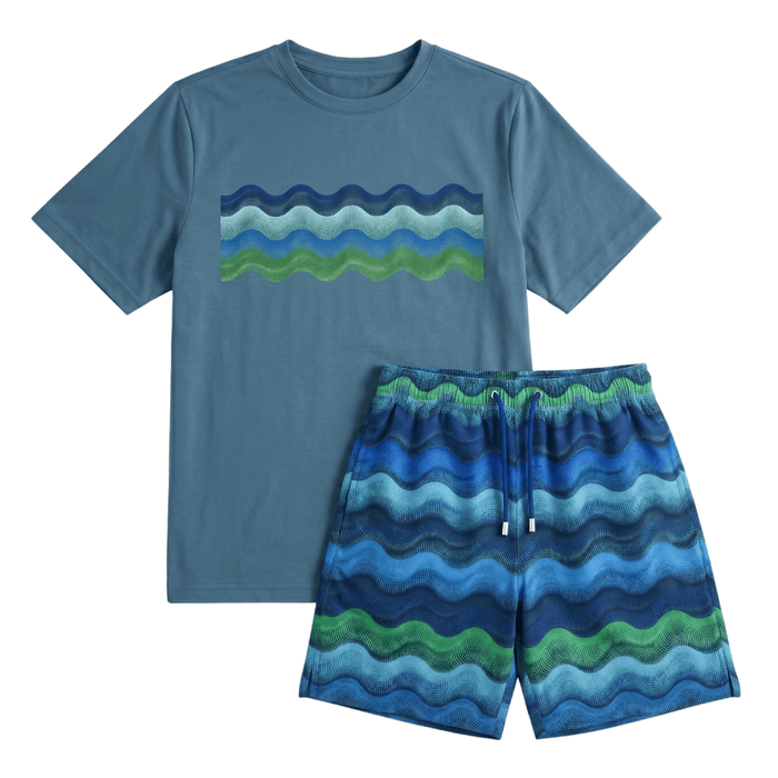 Moda Bandidos Infant's 2-Piece Co-Ord Set – Deep Teal/Blue/Green   (T-Shirt & Shorts)