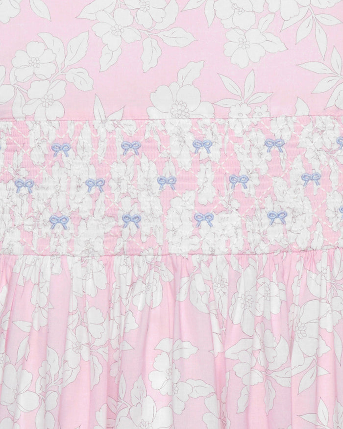 Confiture Dress Molly Smocked Pinafore Dress in Pale Pink Floral