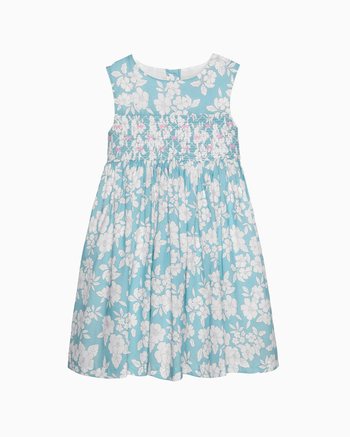 Confiture Dress Molly Smocked Pinafore Dress in Teal Floral