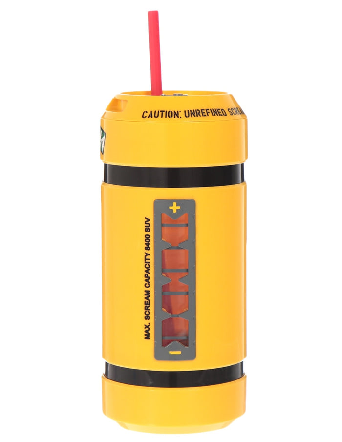 Botella de agua Monsters Inc Scream Canister amarilla con popote