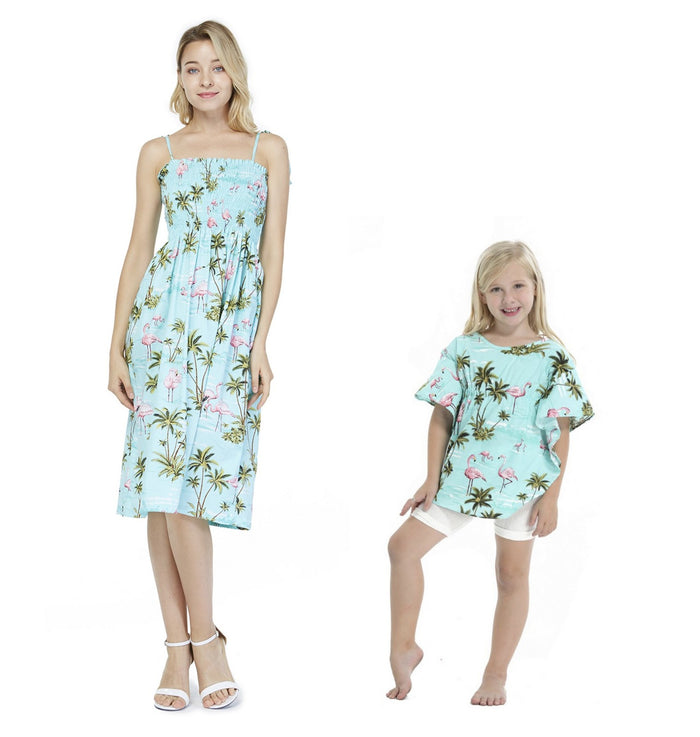 Mother Daughter Kanake Set in Flamingo All Over Turquoise