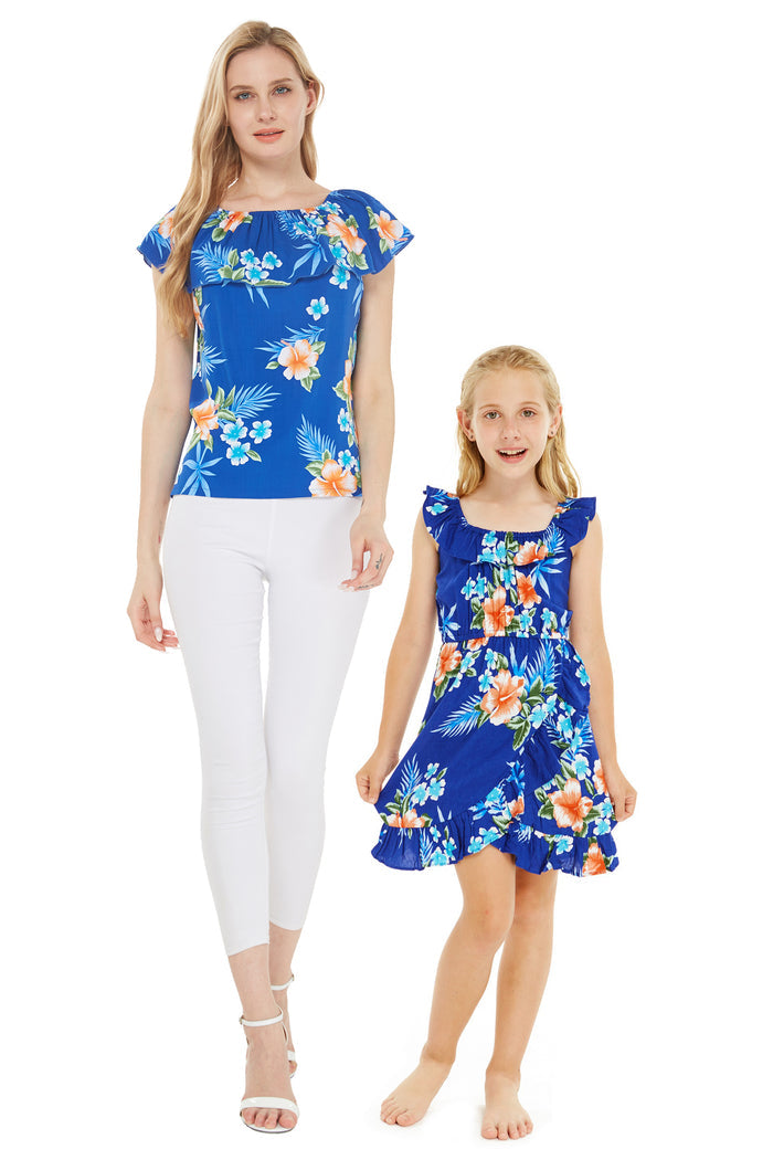 Mother Daughter Makaha Set in Hibiscus Blue