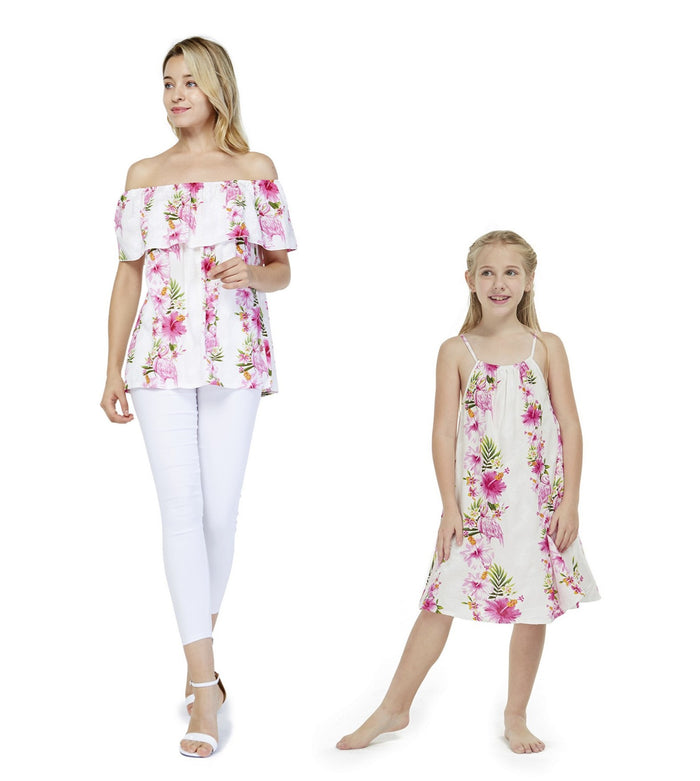 Mother Daughter Paia Set in Pink Hibiscus Vine