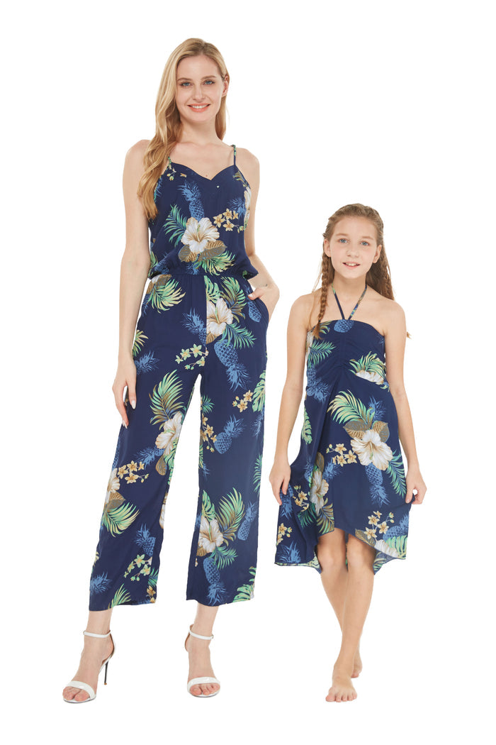 Mother Daughter Papaikou Set in Pineapple Garden Navy