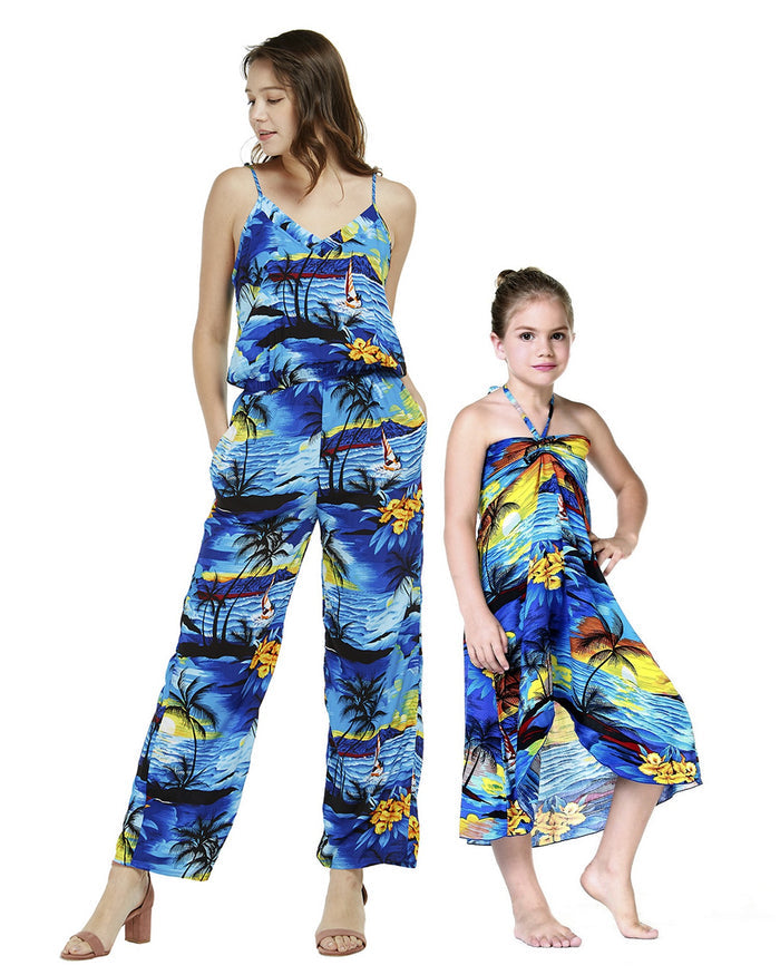 Mother Daughter Papaikou Set in Sunset Blue