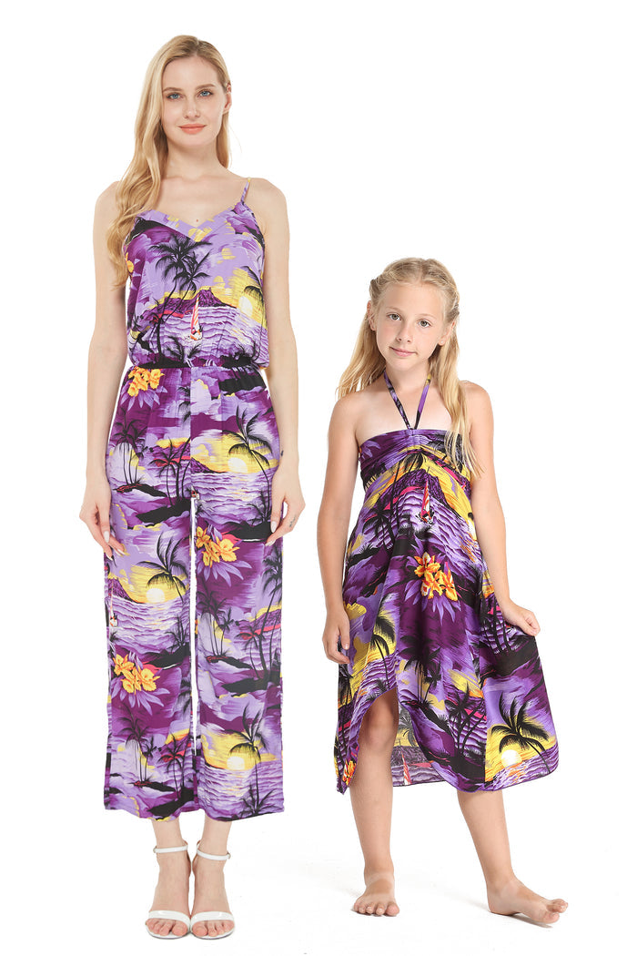 Mother Daughter Papaikou Set in Sunset Purple