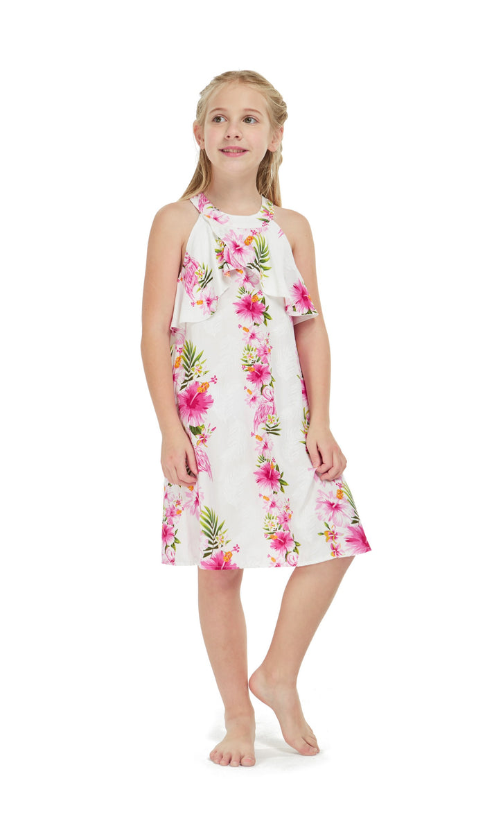 Mother Daughter Pepeekeo Set in Pink Hibiscus Vine White