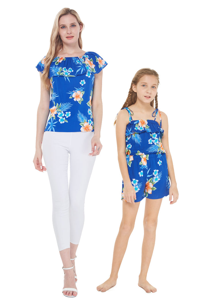 Mother Daughter Punaluu Set in Hibiscus Blue