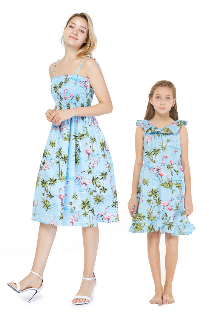 Mother Daughter Ulu Set in Flamingo All Over Blue