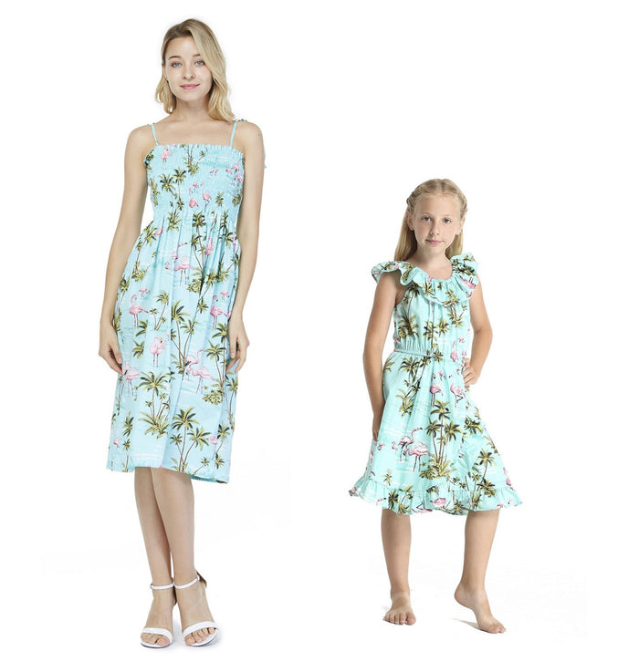 Mother Daughter Ulu Set in Flamingo All Over Turquoise