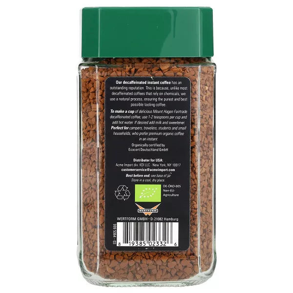 Mount Hagen Organic Fairtrade Instant Coffee - Descafeinado